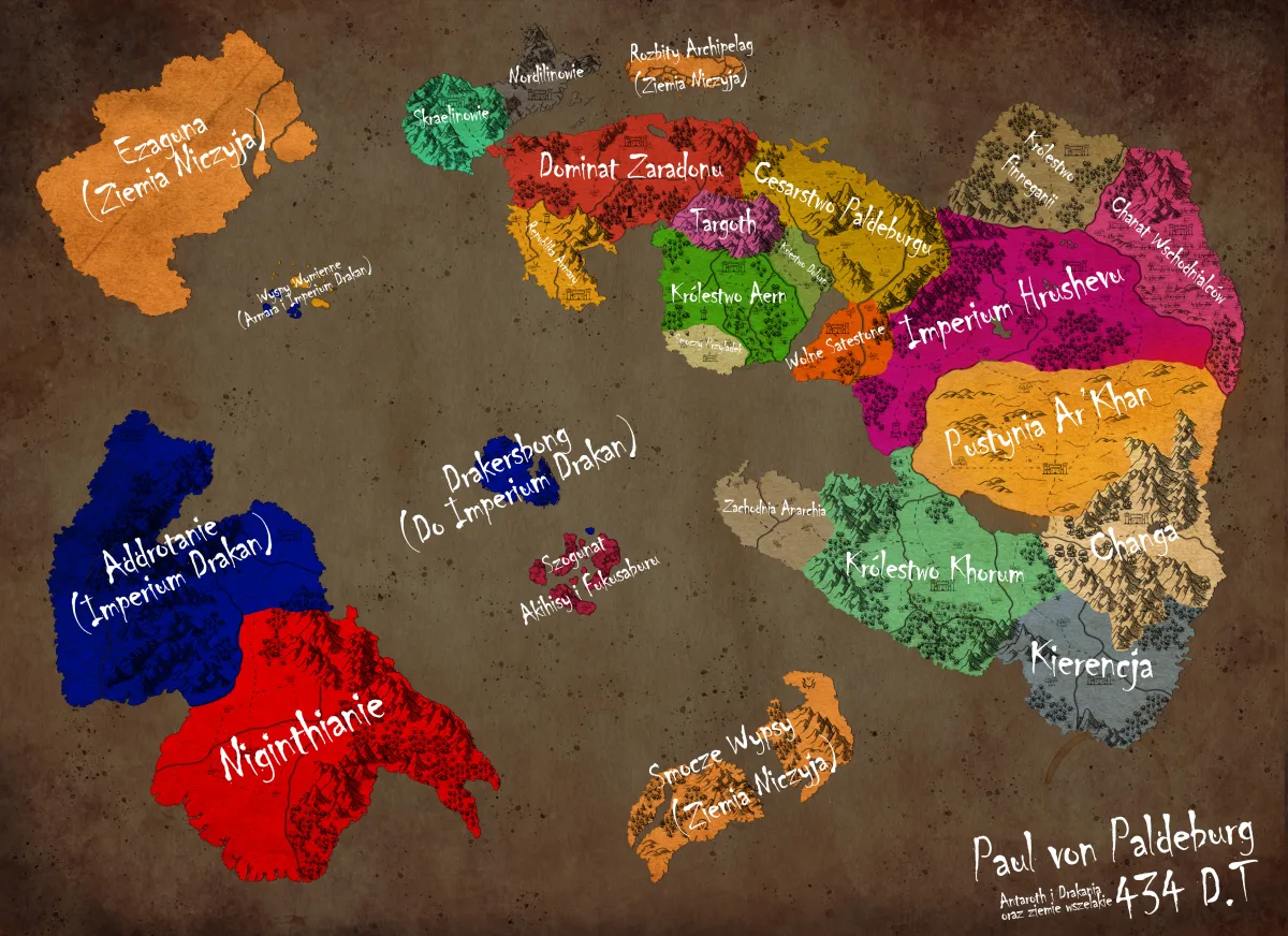 Autorska mapa świata fantasy – Antaroth i Drakania